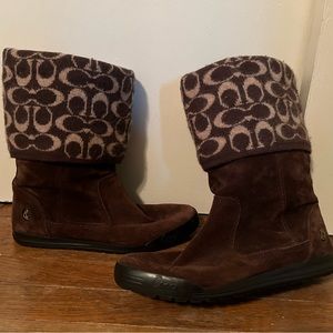 Brown Coach Tatum Boots Wool and Suede Sz 8